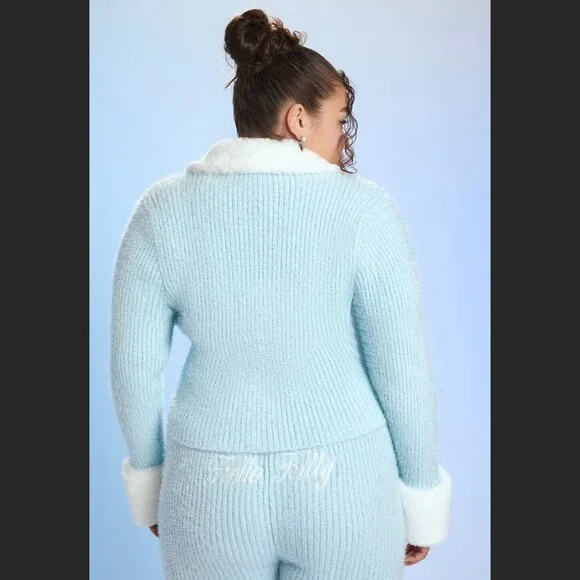 Forever 21 Sanrio Faux Fur Blue Hello Kitty Cardigan Sweater Size